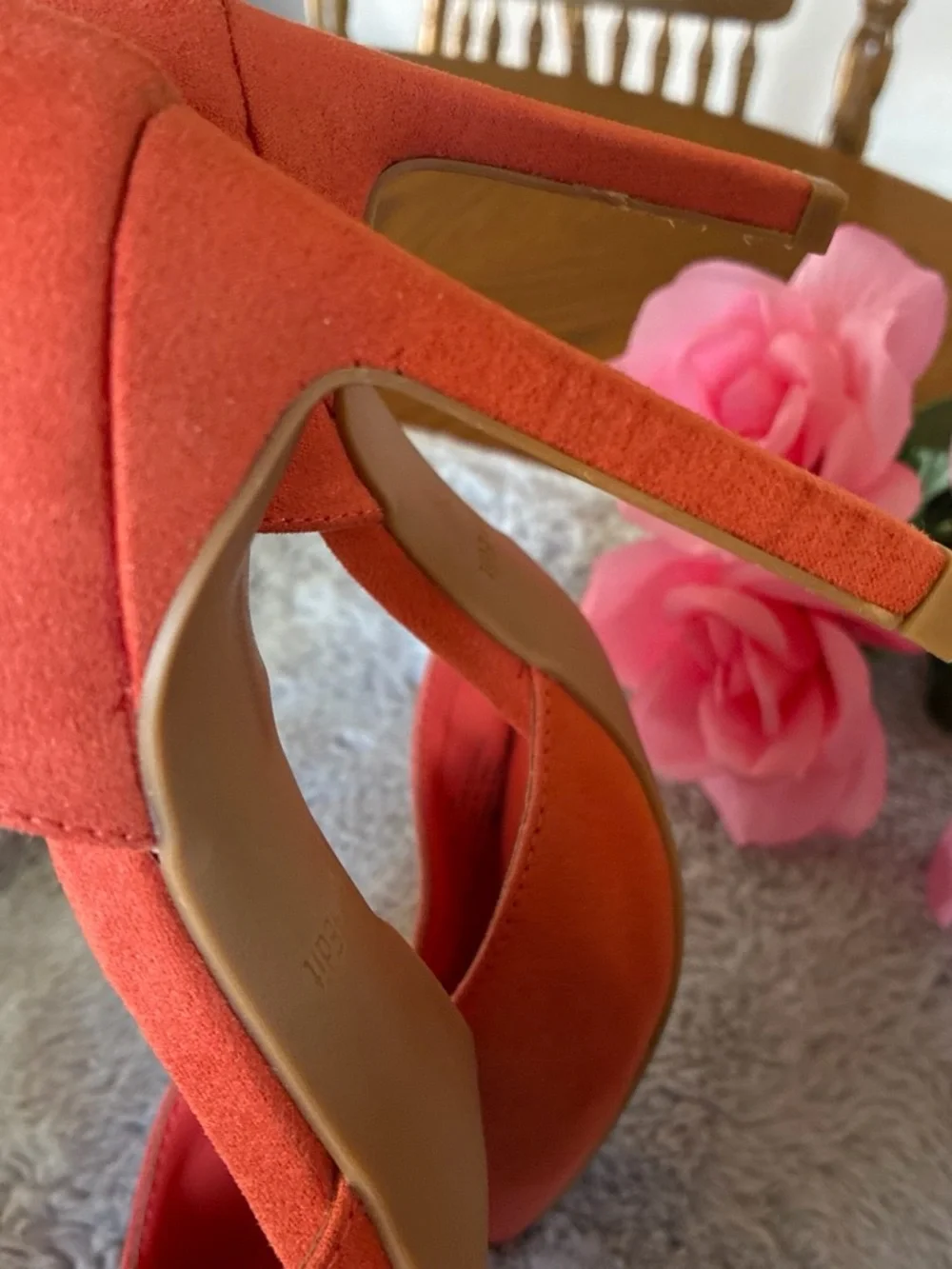 Women's Pointed Toe Slingback Heels with Rhinestone Chain - Orange
